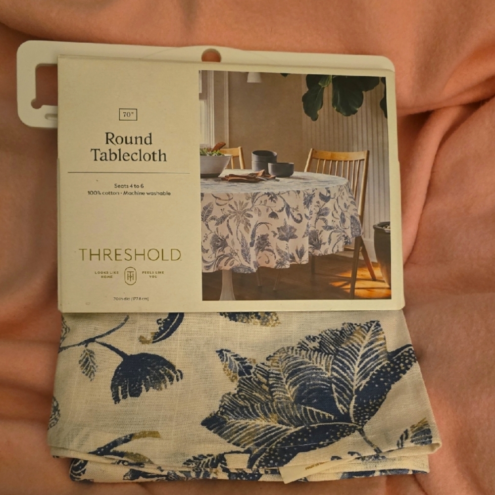 Threshold Blue and Cream Floral Tablecloth